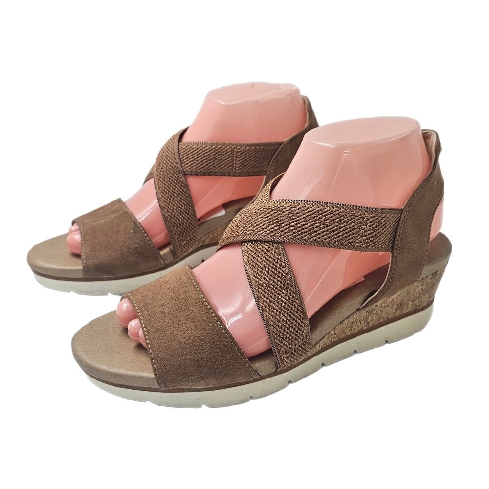 Dr Scholls Just Cute Cork Wedge Sandals Honey Brown Tan Womens Size 7.5